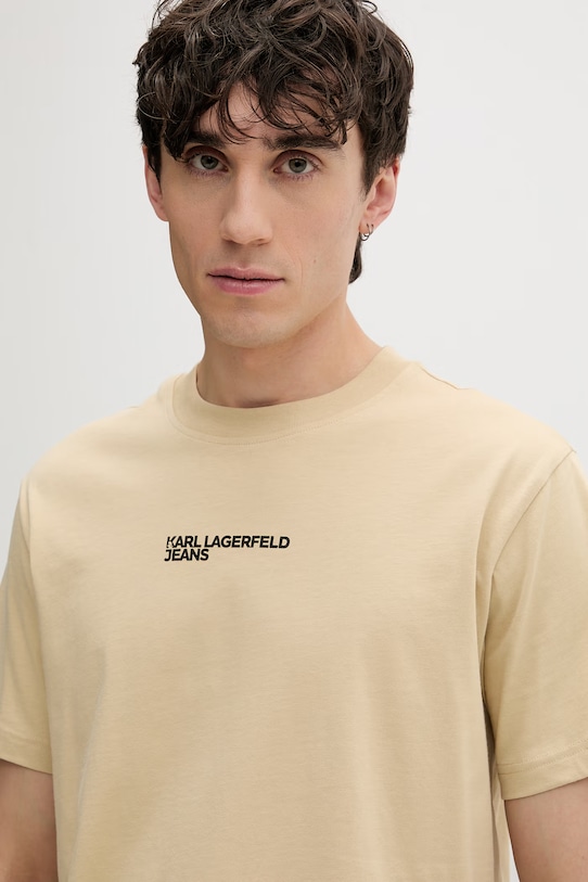 Karl Lagerfeld Jeans t-shirt męski bawełniany beżowy B2M17090