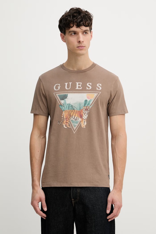 Guess t-shirt męski bawełniany brązowy M6GI33.K3310