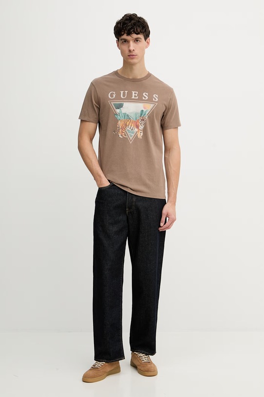 Guess t-shirt męski bawełniany M6GI33.K3310 brązowy SS26