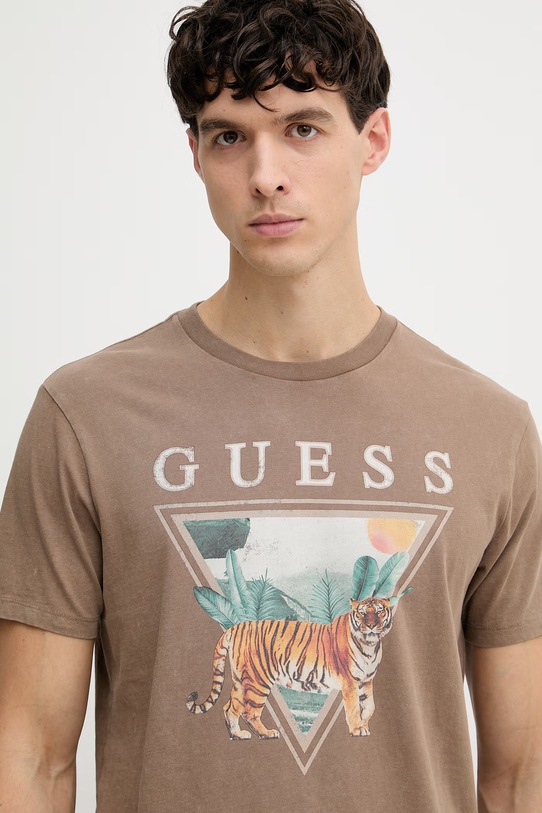 Guess t-shirt męski bawełniany brązowy M6GI33.K3310