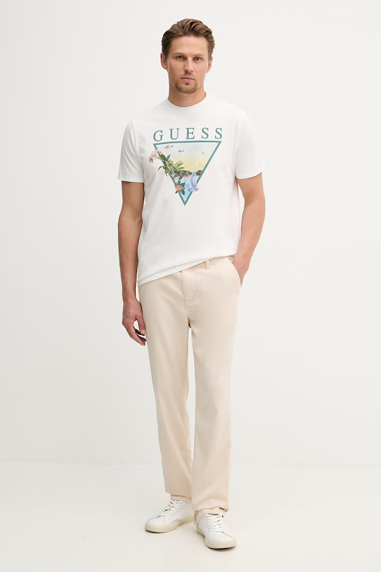 Guess t-shirt męski bawełniany M6GI49.K3584 beżowy SS26