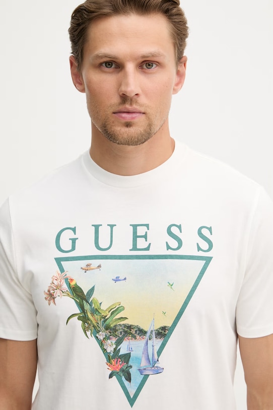 Guess t-shirt męski bawełniany beżowy M6GI49.K3584