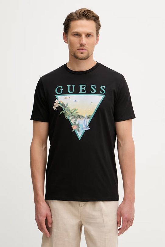 Guess t-shirt męski bawełniany czarny M6GI49.K3584