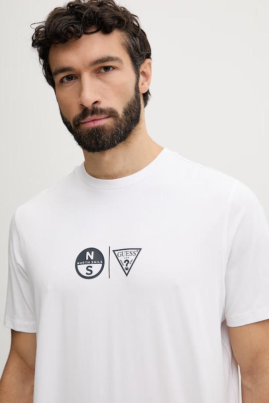 Guess tričko pánske bavlnené s elastanom x North Sails biela M6GI40.K3322