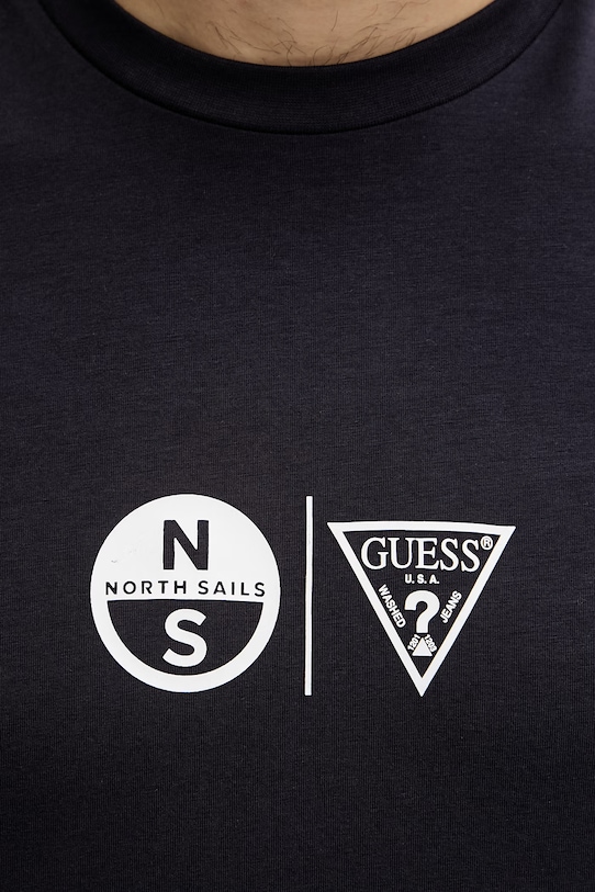 Guess t-shirt męski bawełniany z elastanem North Sails M6GI40.K3322 granatowy