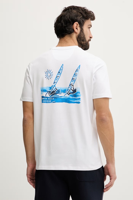 Guess t-shirt męski bawełniany z elastanem x North Sails biały M6GI46.K3495