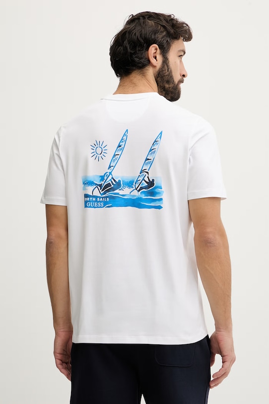 Guess t-shirt męski bawełniany z elastanem x North Sails biały M6GI46.K3495