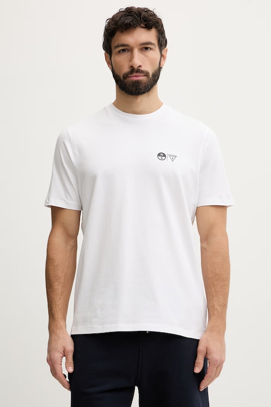 Odzież Guess t-shirt męski bawełniany z elastanem x North Sails M6GI46.K3495 biały