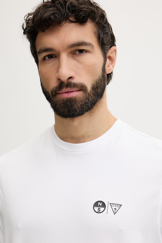 Guess t-shirt męski bawełniany z elastanem x North Sails biały M6GI46.K3495