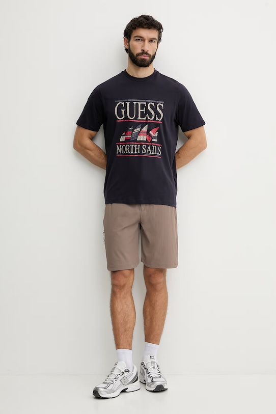 Guess t-shirt męski bawełniany z elastanem x North Sails M6GI46.K3495 granatowy SS26