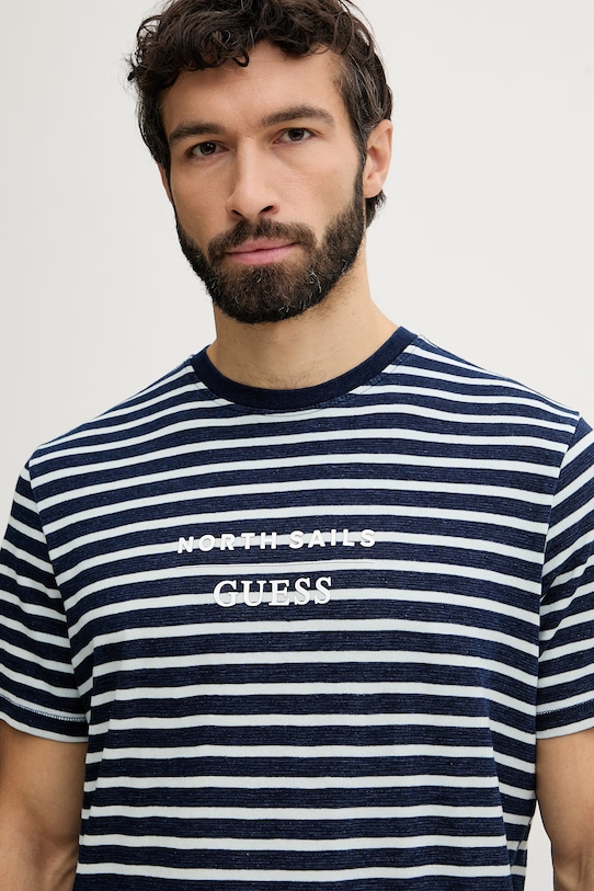 Guess t-shirt męski bawełniany x North Sails granatowy M6GI47.K3499