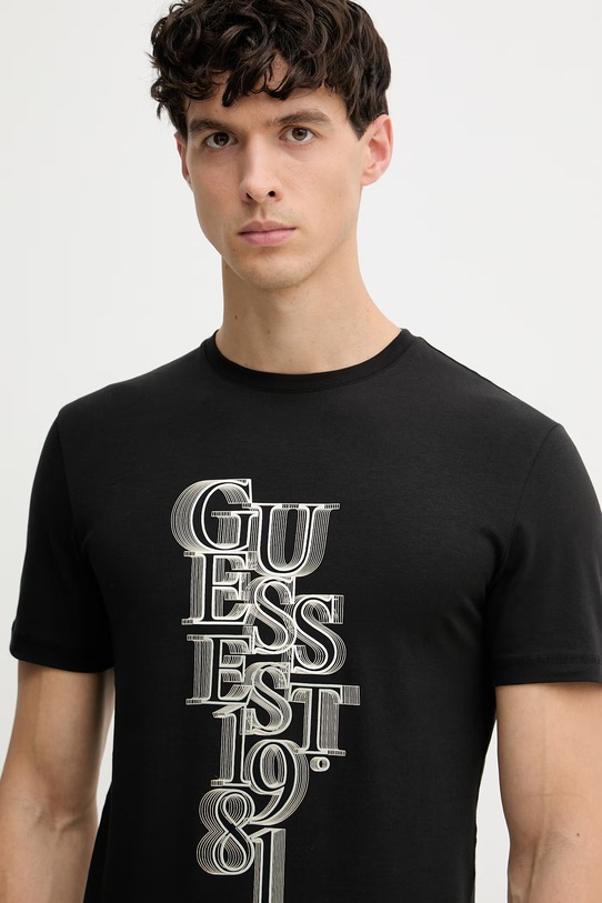 Guess tričko pánske bavlnené s elastanom čierna M6GI10.K2991