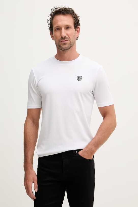 Blauer t-shirt basic męski z bawełną JAN biały BLUH02065