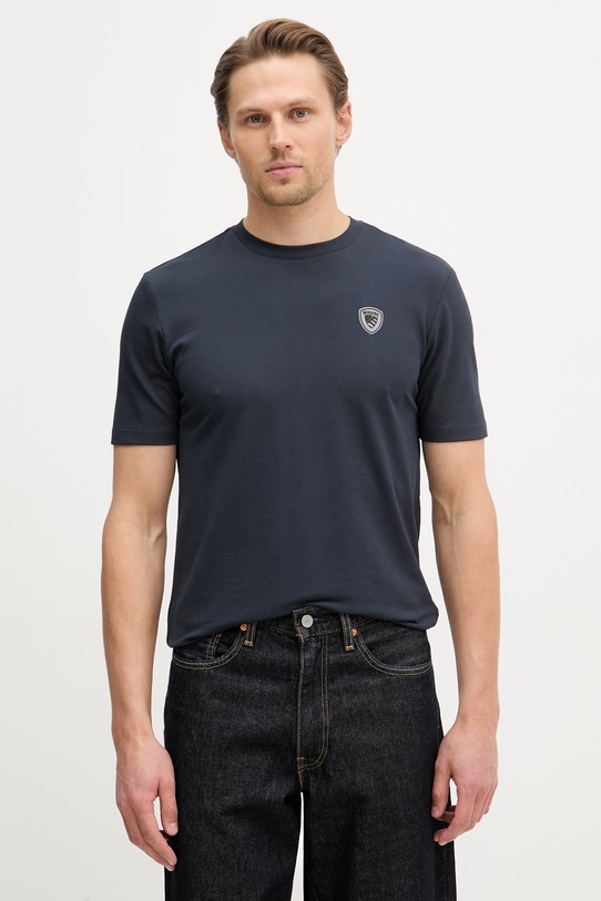 Blauer t-shirt basic męski z bawełną JAN granatowy BLUH02065