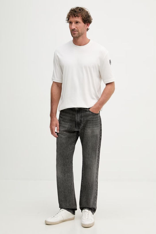 Blauer t-shirt męski bawełniany HANSON BLUH02068 beżowy SS26