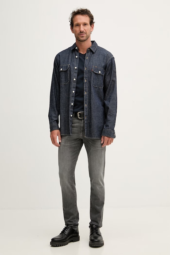 Blauer t-shirt męski bawełniany HANSON BLUH02068 granatowy SS26