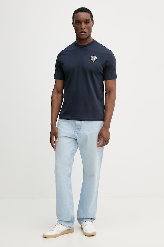 Bavlnené tričko Blauer FAXON BLUH02284 tmavomodrá SS26