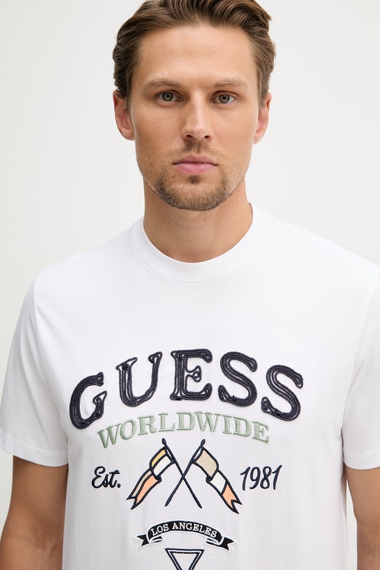 Guess T-shirt da uomo in cotone bianco M6GI06.K2917