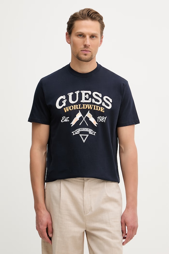 Guess t-shirt da uomo in cotone blu navy M6GI06.K2917