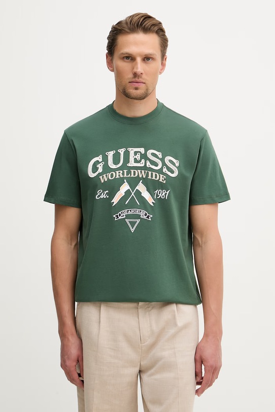 Guess t-shirt męski bawełniany zielony M6GI06.K2917