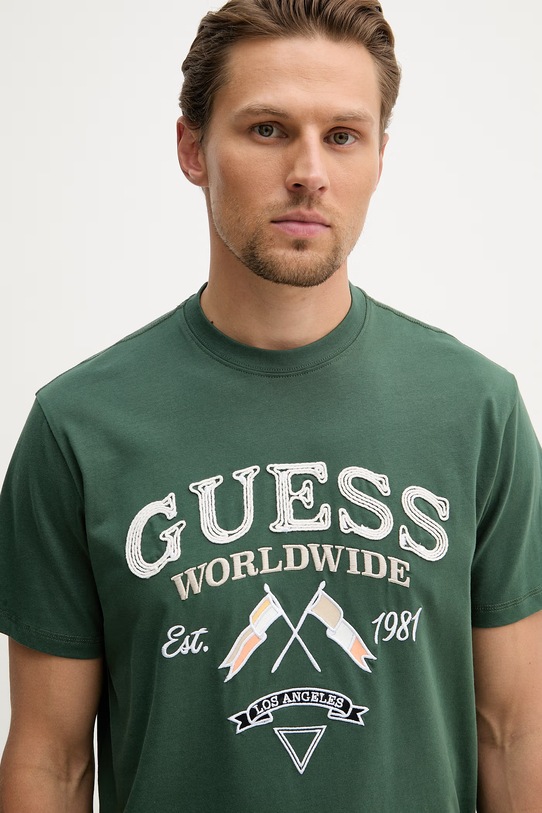 Guess Tričko pánske bavlnené zelená M6GI06.K2917