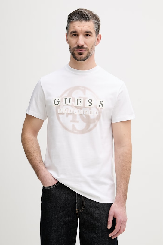 Guess T-shirt da uomo in cotone bianco M6GI09.K2989