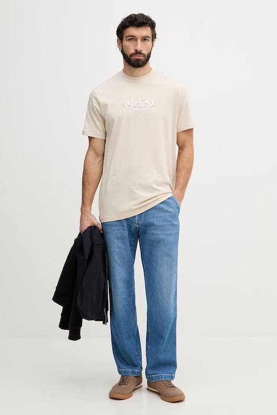 Guess t-shirt basic męski bawełniany M6GI16.K3032 beżowy SS26