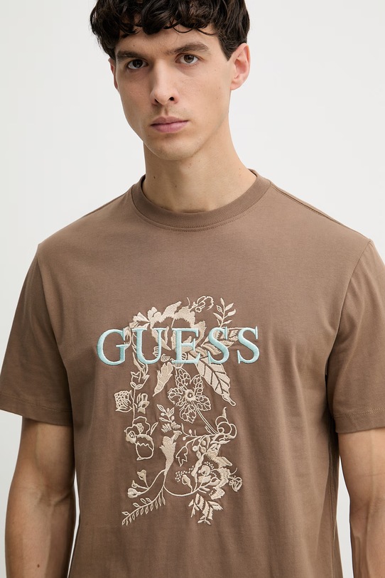 Guess t-shirt męski bawełniany brązowy M6GI17.K3038