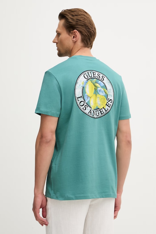 Guess t-shirt męski bawełniany turkusowy M6GI19.K3051