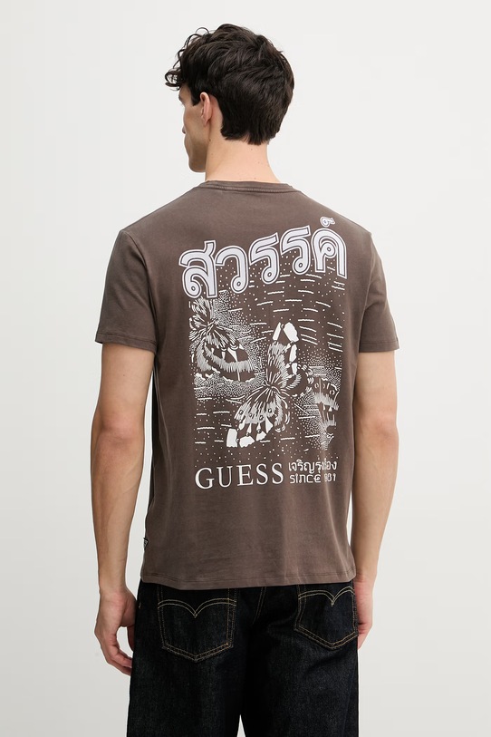 Guess t-shirt męski bawełniany brązowy M6GI35.K3316