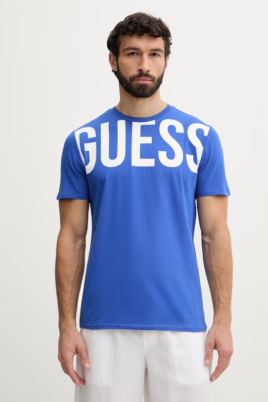 Guess t-shirt męski bawełniany niebieski F6GI01.J1314