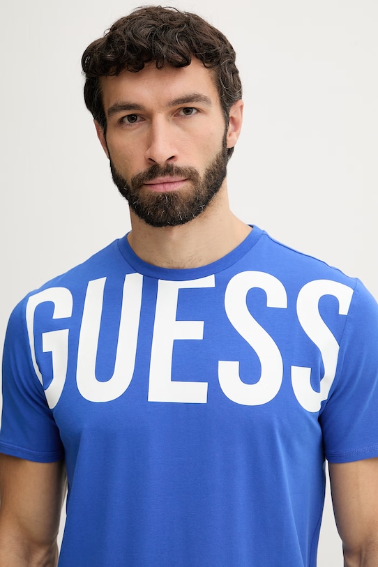 Guess t-shirt męski bawełniany niebieski F6GI01.J1314