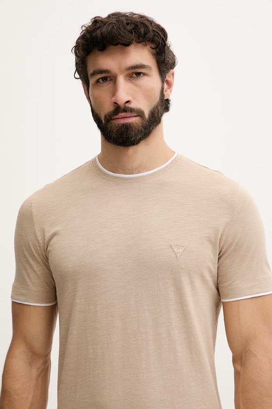 Дрехи Guess тениска мъжка памучна F6GI06.K6XN4 бежов