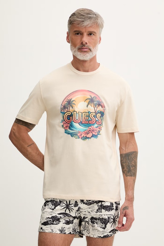 Guess t-shirt ανδρικό βαμβακερό μπεζ F6GI08.K8FQ4