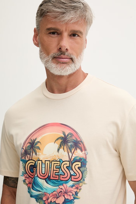 Ρούχα Guess t-shirt ανδρικό βαμβακερό F6GI08.K8FQ4 μπεζ
