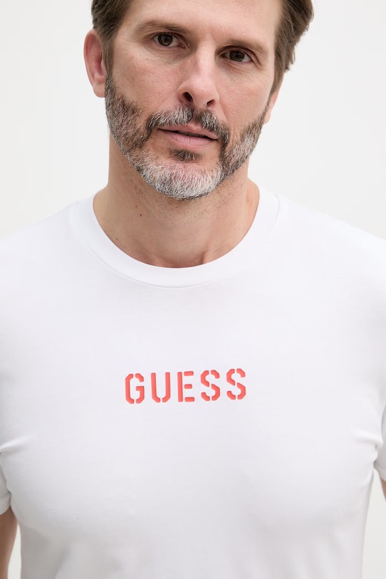 Guess t-shirt męski bawełniany z elastanem EVAN biały U6GM01.K6YW1