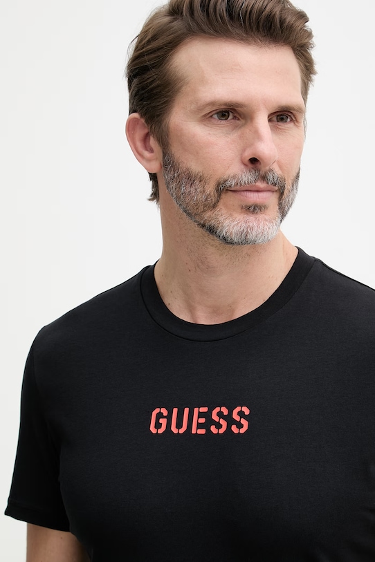 Guess t-shirt męski bawełniany z elastanem EVAN czarny U6GM01.K6YW1