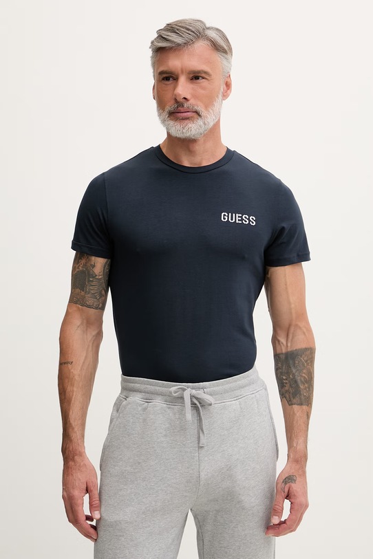 Guess T-shirt męski bawełniany z elastanem ANDREW granatowy U6GM03.K6YW1