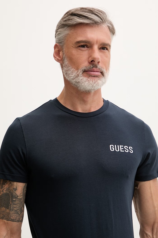 Odzież Guess T-shirt męski bawełniany z elastanem ANDREW U6GM03.K6YW1 granatowy