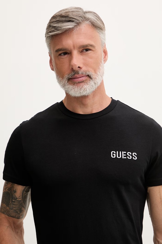 Guess T-shirt męski bawełniany z elastanem ANDREW czarny U6GM03.K6YW1
