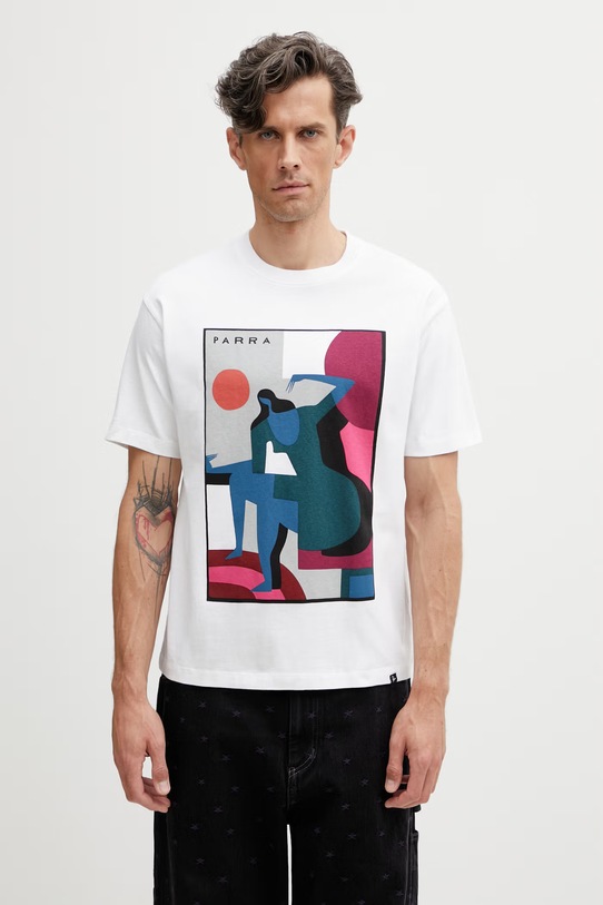 by Parra Ball to the face T-shirt męski bawełniany biały 55275