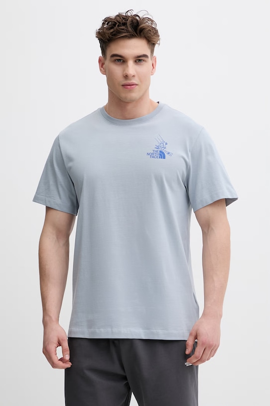 Odzież The North Face t-shirt męski bawełniany MOUNTAIN CELEBRATION NF0A8G9ZFM21 niebieski