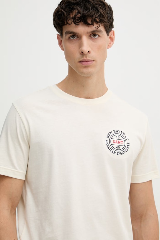 Odzież Gant t-shirt męski bawełniany 2003402 beżowy