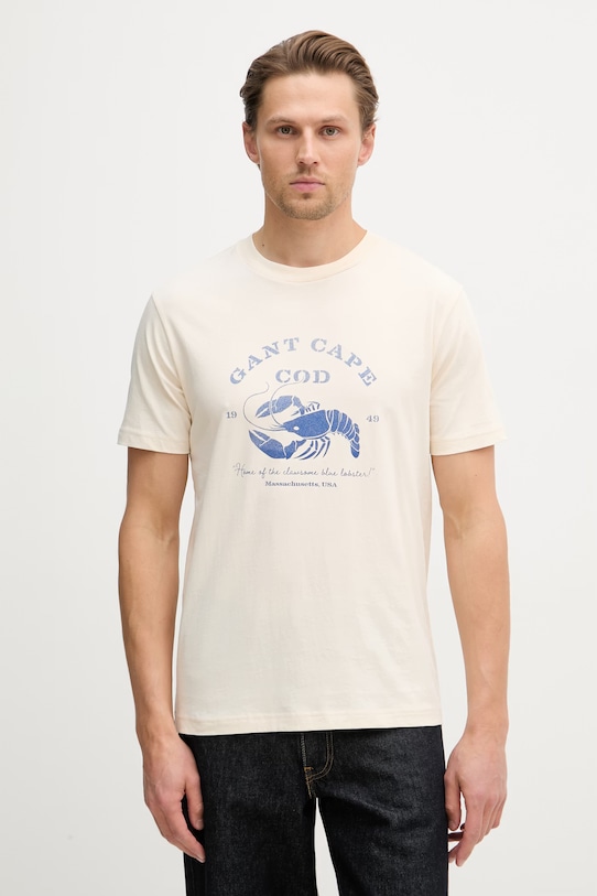 Gant T-shirt męski bawełniany beżowy 2003425