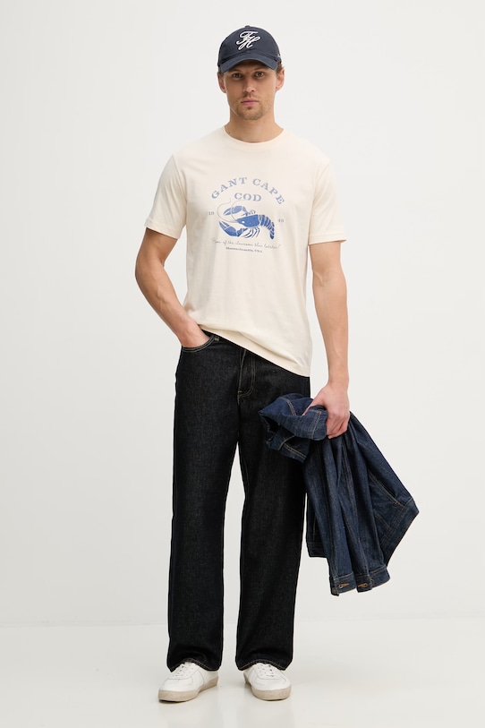 Gant T-shirt męski bawełniany 2003425 beżowy SS26