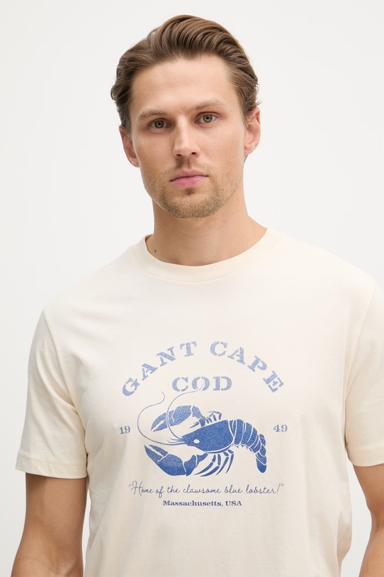 Gant T-shirt męski bawełniany beżowy 2003425