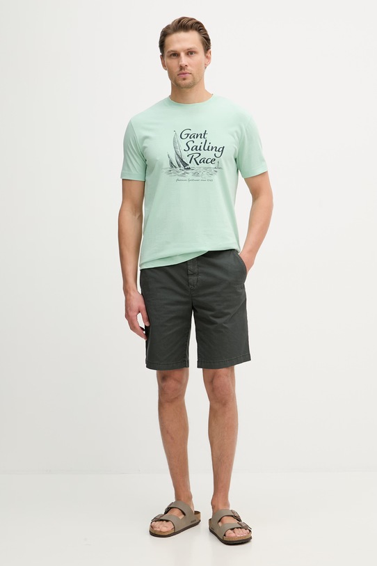 Gant T-shirt męski bawełniany 2003425 zielony SS26