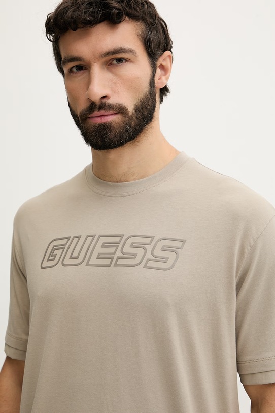 Βαμβακερό μπλουζάκι Guess GUSTAVE μπεζ Z6GI01.K2835