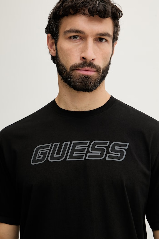 Βαμβακερό μπλουζάκι Guess GUSTAVE μαύρο Z6GI01.K2835