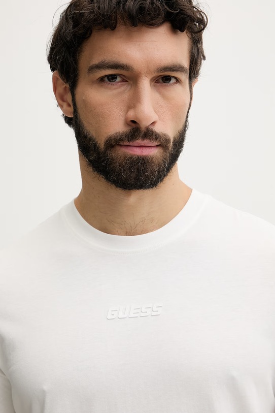 Βαμβακερό μπλουζάκι Guess AMBROGIO μπεζ Z6GI06.K2847